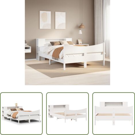 vidaXL Letto in legno massello -  Giroletto senza Materasso Bianco 160x200 cm Legno Massello Pino