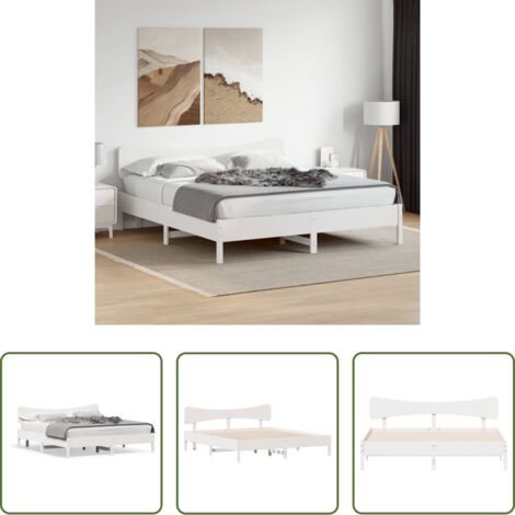 vidaXL Letto in legno massello -  Giroletto senza Materasso Bianco 160x200 cm Legno Massello Pino