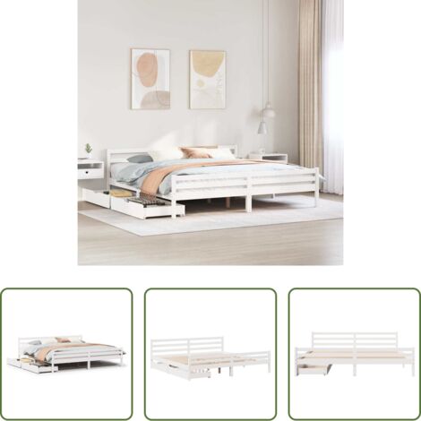 vidaXL Letto in legno massello -  Giroletto senza Materasso Bianco 200x200 cm Legno Massello Pino