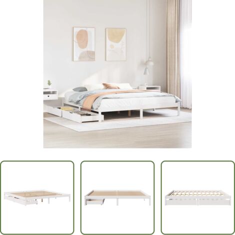 vidaXL Letto in legno massello -  Giroletto senza Materasso Bianco 200x200 cm Legno Massello Pino