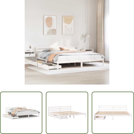 vidaXL Letto in legno massello -  Giroletto senza Materasso Bianco 200x200 cm Legno Massello Pino
