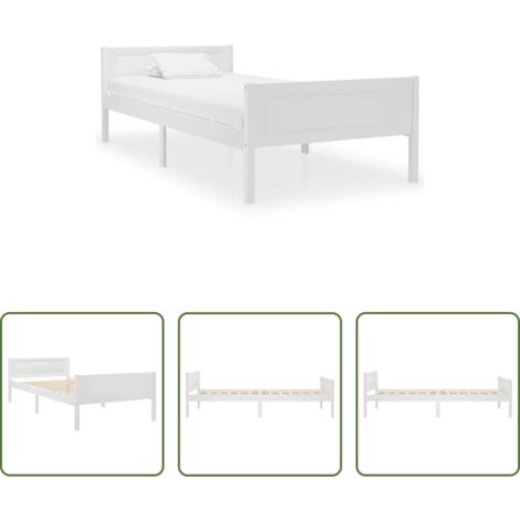 vidaXL Letto in legno massello -  Giroletto senza Materasso Bianco 90x200 cm Legno Massello Pino