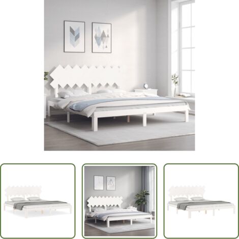 vidaXL Letto in legno massello -  Giroletto Testiera Bianco Super King Size in Legno Massello