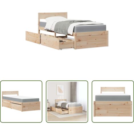 vidaXL Letto in legno massello -  Letto con Cassetti e Materasso 90x200 cm Legno Massello di Pino