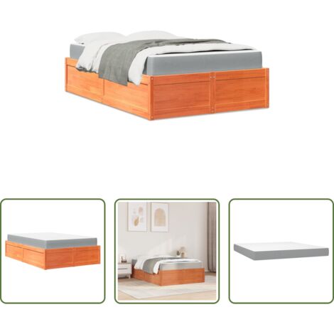 vidaXL Letto in legno massello -  Letto con Materasso Marrone Cera 140x190cm Legno Massello Pino