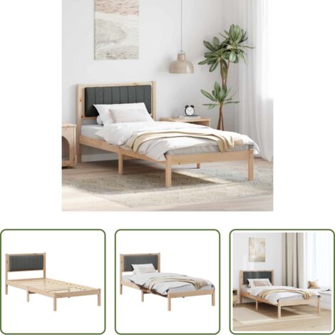 vidaXL Letto in legno massello -  Letto con Testiera Rivestita Grigio scuro 90 x 190 cm