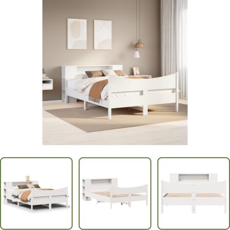 vidaXL Letto in legno massello -  Letto senza Materasso Bianco 135x190 cm Legno Massello di Pino