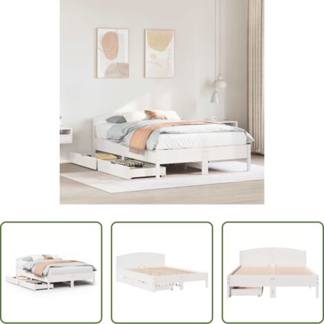 vidaXL Letto in legno massello -  Letto senza Materasso Bianco 135x190 cm Legno Massello di Pino