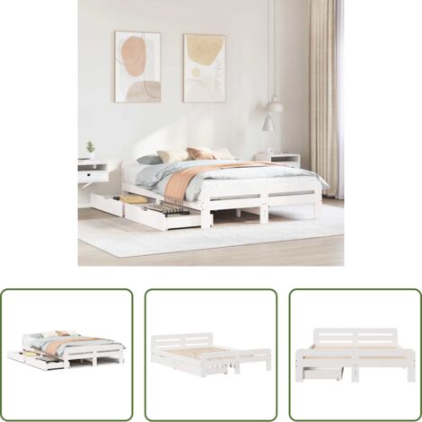 vidaXL Letto in legno massello -  Letto senza Materasso Bianco 140x190 cm Legno Massello di Pino