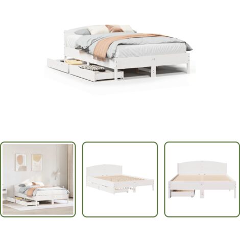 vidaXL Letto in legno massello -  Letto senza Materasso Bianco 140x200 cm Legno Massello di Pino