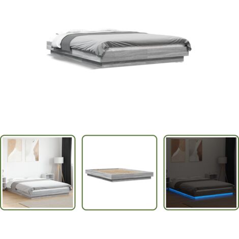 vidaXL Letto in legno multistrato -  Giroletto Luci LED Grigio Sonoma 140x190 cm Legno Multistrato