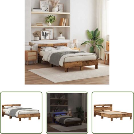 vidaXL Letto in legno -  Struttura del letto con led Legno vecchio 120 x 190 cm