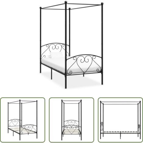 vidaXL Letto in metallo -  Giroletto Baldacchino senza Materasso Nero Metallo 90x200 cm