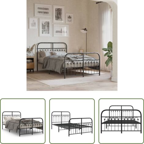 vidaXL Letto in metallo -  Giroletto con Testiera e Pediera Metallo Nero 120x190 cm