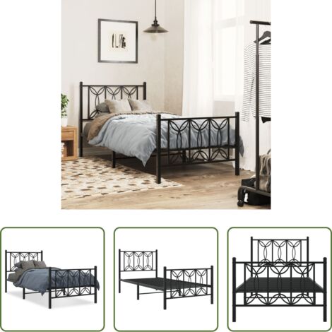 vidaXL Letto in metallo -  Giroletto con Testiera e Pediera Metallo Nero 75x190 cm