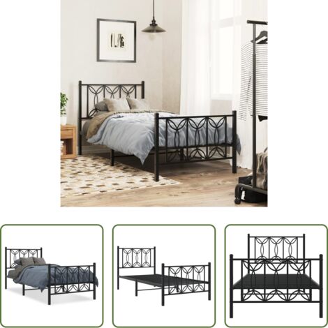 vidaXL Letto in metallo -  Giroletto con Testiera e Pediera Metallo Nero 90x200 cm