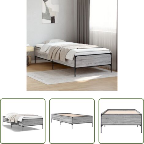vidaXL Letto in metallo -  Giroletto Grigio Sonoma 100x200 cm Legno Multistrato e Metallo