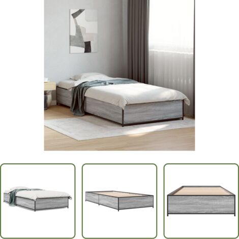 vidaXL Letto in metallo - Giroletto Grigio Sonoma 100x200 cm Legno Multistrato e Metallo