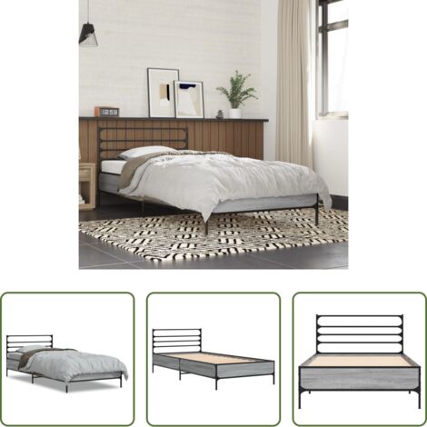 vidaXL Letto in metallo -  Giroletto Grigio Sonoma 100x200 cm Legno Multistrato e Metallo