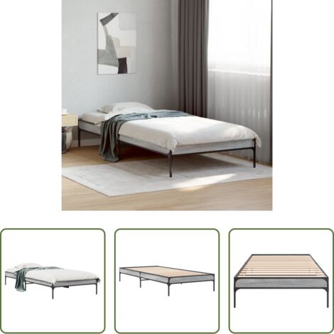 vidaXL Letto in metallo -  Giroletto Grigio Sonoma 100x200 cm Legno Multistrato e Metallo