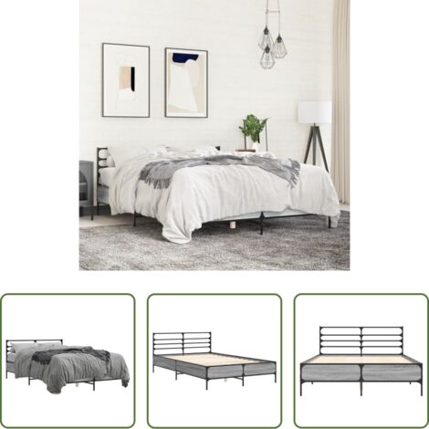 vidaXL Letto in metallo -  Giroletto Grigio Sonoma 140x190 cm in Legno Multistrato Metallo
