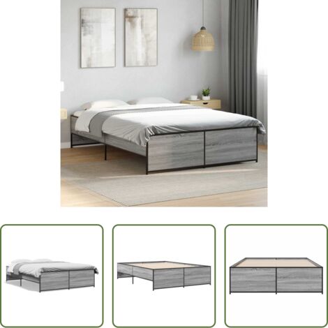 vidaXL Letto in metallo -  Giroletto Grigio Sonoma 140x190 cm in Legno Multistrato Metallo
