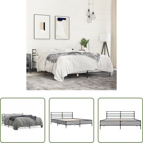 vidaXL Letto in metallo - Giroletto Grigio Sonoma 150x200 cm in Legno Multistrato Metallo