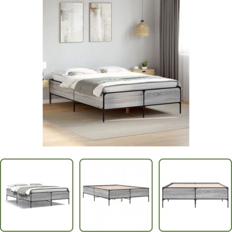 vidaXL Letto in metallo -  Giroletto Grigio Sonoma 160x200 cm in Legno Multistrato Metallo