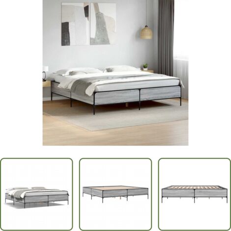vidaXL Letto in metallo -  Giroletto Grigio Sonoma 180x200 cm in Legno Multistrato Metallo