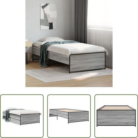 vidaXL Letto in metallo -  Giroletto Grigio Sonoma 75x190cm in Legno Multistrato e Metallo