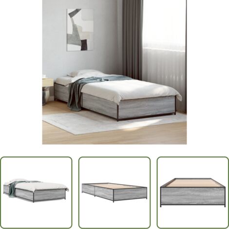 vidaXL Letto in metallo -  Giroletto Grigio Sonoma 75x190cm in Legno Multistrato e Metallo