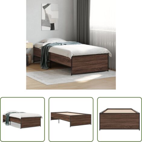 vidaXL Letto in metallo - Giroletto Rovere Marrone 75x190 cm Legno Multistrato e Metallo