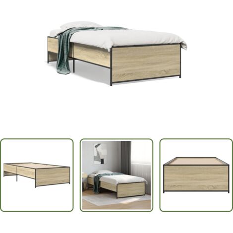 vidaXL Letto in metallo -  Giroletto Rovere Sonoma 100x200 cm Legno Multistrato e Metallo