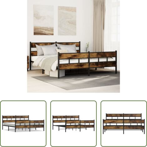 vidaXL Letto in metallo -  Giroletto senza Materaso in Metallo Rovere Fumo 183x213 cm