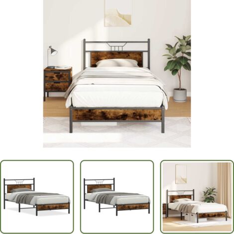 vidaXL Letto in metallo -  Giroletto senza Materasso Rovere Fumo 100x190 cm in Truciolato