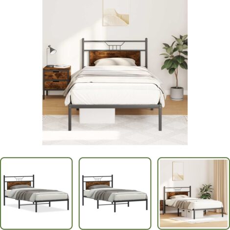 vidaXL Letto in metallo - Giroletto senza Materasso Rovere Fumo 100x200 cm in Truciolato