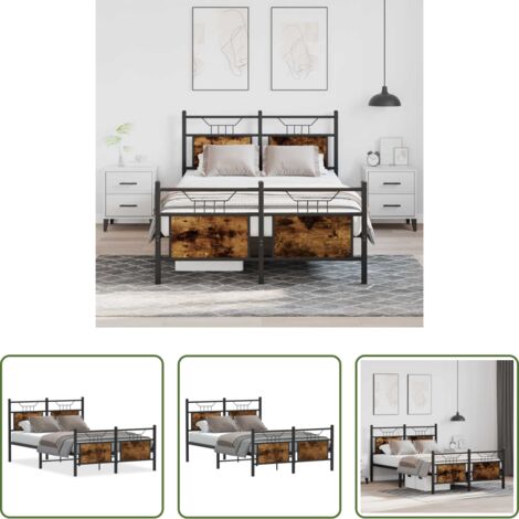 vidaXL Letto in metallo -  Giroletto senza Materasso Rovere Fumo 120x190 cm in Truciolato