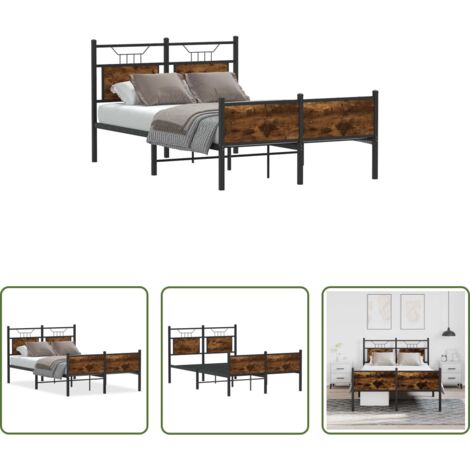 vidaXL Letto in metallo -  Giroletto senza Materasso Rovere Fumo 120x190 cm in Truciolato