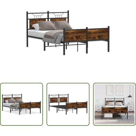 vidaXL Letto in metallo -  Giroletto senza Materasso Rovere Fumo 120x200 cm in Truciolato