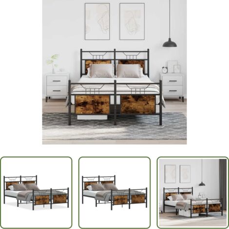 vidaXL Letto in metallo -  Giroletto senza Materasso Rovere Fumo 120x200 cm in Truciolato
