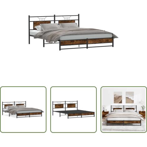 vidaXL Letto in metallo -  Giroletto senza Materasso Rovere Fumo 160x200 cm in Truciolato