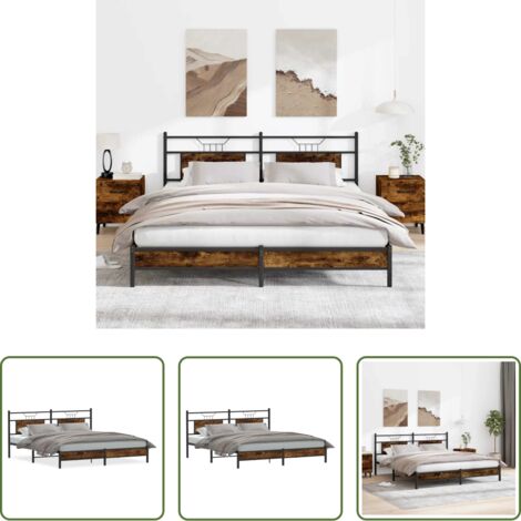 vidaXL Letto in metallo -  Giroletto senza Materasso Rovere Fumo 183x203 cm in Truciolato