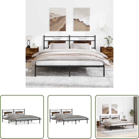 vidaXL Letto in metallo -  Giroletto senza Materasso Rovere Fumo 183x203 cm in Truciolato
