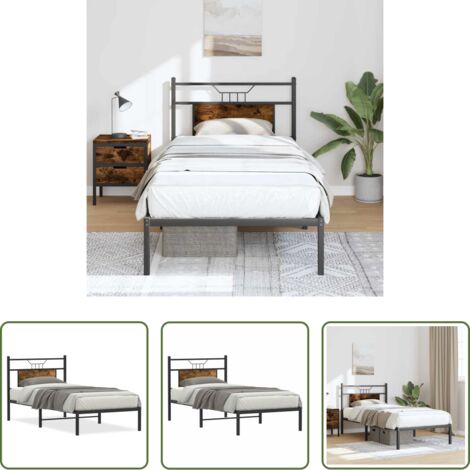 vidaXL Letto in metallo -  Giroletto senza Materasso Rovere Fumo 90x190 cm in Truciolato