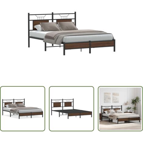 vidaXL Letto in metallo -  Giroletto senza Materasso Rovere Marrone 140x200 cm Truciolato