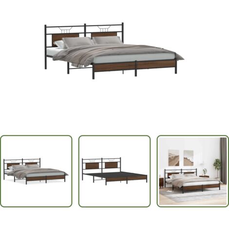 vidaXL Letto in metallo -  Giroletto senza Materasso Rovere Marrone 183x203 cm Truciolato