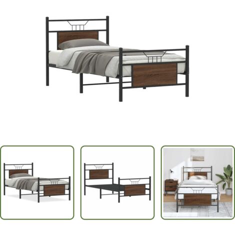 vidaXL Letto in metallo - Giroletto senza Materasso Rovere Marrone 75x190cm in Truciolato