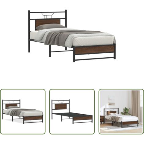 vidaXL Letto in metallo - Giroletto senza Materasso Rovere Marrone 80x200cm in Truciolato