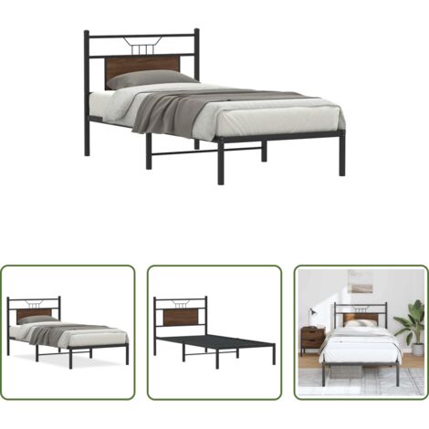 vidaXL Letto in metallo -  Giroletto senza Materasso Rovere Marrone 90x200cm in Truciolato