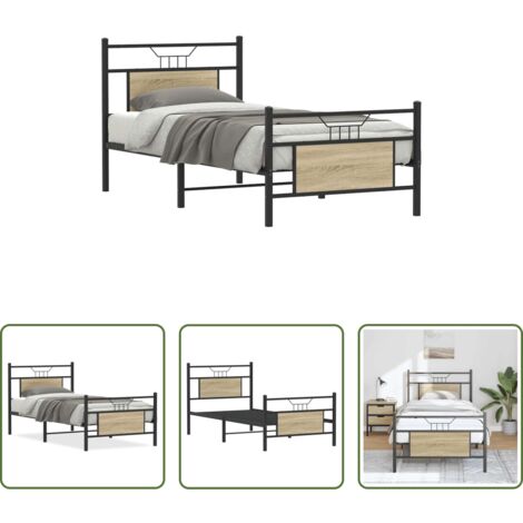 vidaXL Letto in metallo -  Giroletto senza Materasso Rovere Sonoma 80x200 cm in Truciolato